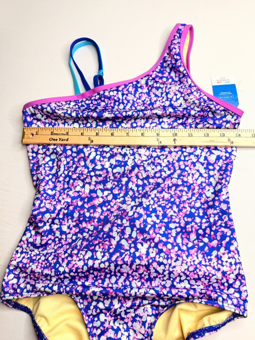 NWT LANDS END One-Shoulder Adjustable Purple Floral Swimsuit Size XL (14-16) - Picture 6 of 7